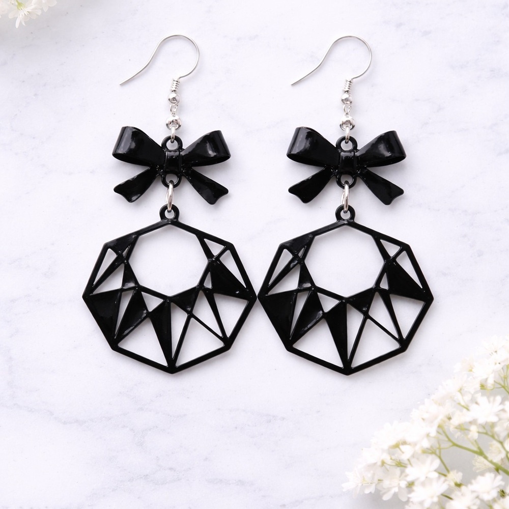 Black Geometric Bow Earrings